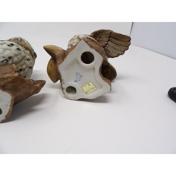Vintage Pair HOMCO Owls Brown with White Breasts Sitting on Branches Marked 1114 - Picture 7 of 10